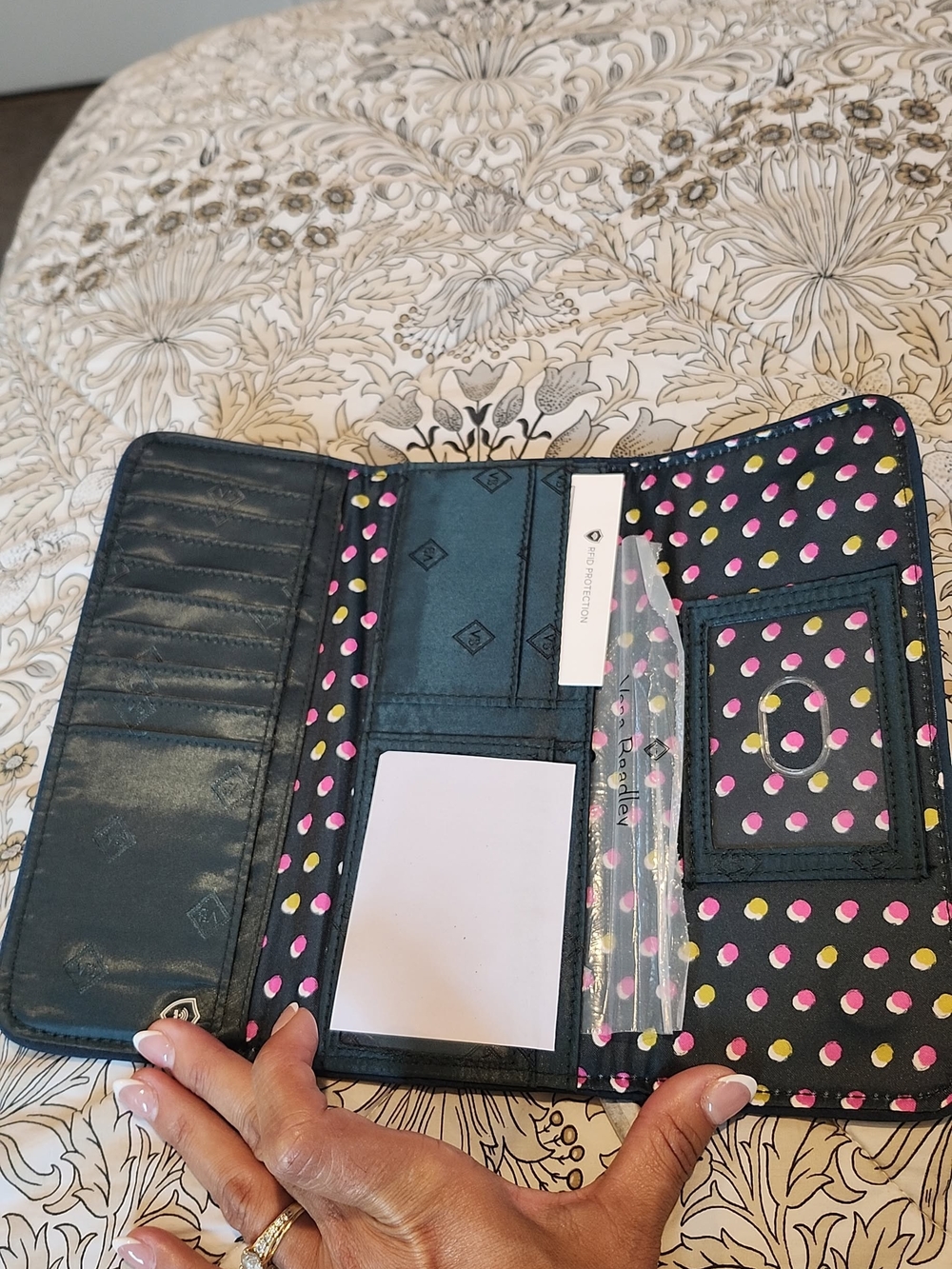 Vera Bradley Teal Quilted Floral Fold-Over Wallet - Picture 2 of 3